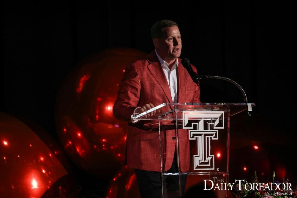 Speaker at a Texas Tech athletics podium
